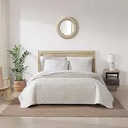 [Tommy Bahama] Queen Quilt Set, Reversible Cotton Bedding with Matching Shams, Tropical Frond Leaf Inspired Home Decor (Bahama Fronds Khaki, Queen)
