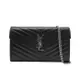 YSL Monogram V字縫線牛皮銀logo斜肩/手拿包(377828-黑)