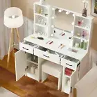 Dressing Table Stool Vanity Set LED 3 Color Lighted Mirror Bedroom Make up Desk