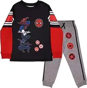 [Marvel] Superheroes Avengers and Spider-Man 2-Piece Set, Boys Long Sleeve Active Mesh T-Shirt & Pants 2-Pack Bundle Set