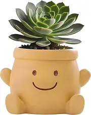 [ONEIN] Smily Face Plant Pot Indoor Outdoor, Cute 4 Inch Succulent Planter for Home Garden Decoration, Small Resin Flower Pot with Drainage Hole - Perfect Gifts for Plant Lovers
