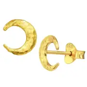 8mm Crescent Moon Earrings Hammered Finish Gold Plated 925 Sterling Silver Studs