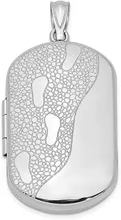 [JewelryWeb] 925 Sterling Silver Polished Patterned Holds 2 photos Footprints Rectangular Locket 30x19mm Wide 19mm Thick
