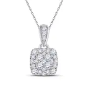 14k White Gold Round Diamond Square Pendant 1/2 Cttw