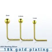 2pcs. 22G 18K Gold Plated .925 Sterling Silver L-Shaped Nose Stud Ring