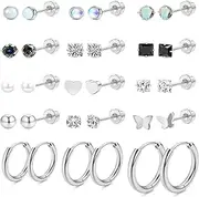 [YNAAIAA] 20G Hypoallergenic Flat Back Stud Earrings For Women Men 14K Gold Plated Surgical Stainless Steel Tiny Nap Screw Back Earrings Cartilage Hoop Earrings