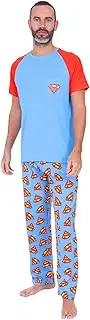 Mens Superman Long Pyjama Set Red Blue