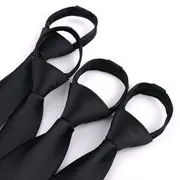Plain Neck Tie 6cm Width - Pre-Tied Neck Tie - Short - Zipped - Black - 38cm