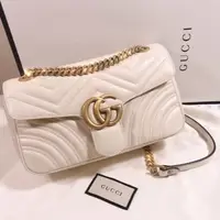 在飛比找蝦皮購物優惠-Gucci GG Marmont 牛皮金屬雙G LOGO暗壓