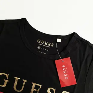 美國百分百【全新真品】GUESS 短袖 棉質 T恤 經典款 問號 上衣 logo 女款 短T 黑/白色 AJ06