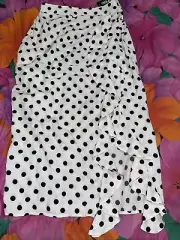 Boohoo Polka Dot Ruffle Split Midi Skirt 14 Freepost K101