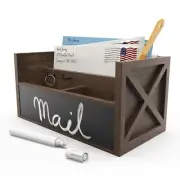 ALBEN Farmhouse Mail Sorter with Customizable Chalkboard Sign – Weathered Oak