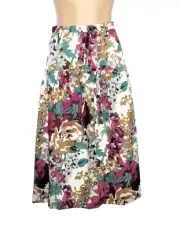 1970s Cacharel Full Midi Skirt Bold Floral Finest Wool Drawstring Waist Size 12