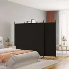 4-Panel Room Divider Folding Wall Privacy Screen Stand Black 698x180cm Fabric