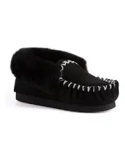 [Aus Wooli Ugg] Women Hand Stitched Sheepskin Moccasin Black