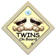 Twins On Board Car Sign, Suction Cup Car Sign For Twins,Twin Bears In Sunglasses