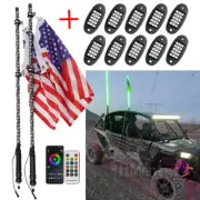 10X RGB LED Rock Lights + 2X 3ft Spiral LED Whip Lights Antenna Remote Bluetooth
