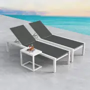 Adjustable Patio Sun Lounger Duo and Side Table - Grey/White