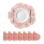 Flower Placemats Set of 8 Round Metallic Vinyl Pressed Placemats, Pink