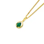 9ct Gold Created Emerald Open Pear Pendant. in Green