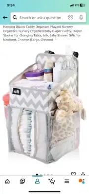 XL Hanging Diaper Caddy Nursery Organizer Crib Wall Changing Table Gray Chevron