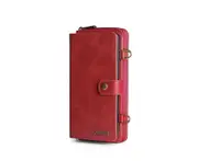 C09 Red Crossbody All-Inclusive Smartphone Leather Case Multifunctional Wallet Phone Protective Shell Insert Card for IPhone 12mini