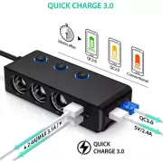 3 Way 12V Multi Socket Car Cigarette Lighter Splitter USB 120W Charger Adapter