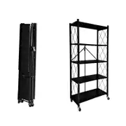 Foret Bookshelf Foldable Shelf Metal Display Rack Kitchen Shelves Wheels Storage 5 Tier