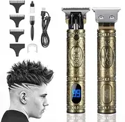 Zero Gap T Liners T Blade Cordless Outliner Electric hair trimmer with LCD Display, Cutting hair Machine,Barber Hair Clippers for Men (Golden)