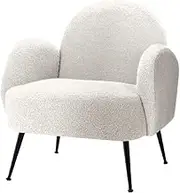 Artiss Armchair Sherpa Fabric Arm Recliner Lounge Dining Chairs Nursing Occasional Reading Seating Single Sofa Home Living Room Bedroom Furniture, White with 18cm Thick Padding Seat