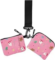 [Amooorous] Peach Christmas Cartoon Cute Zoo Women's Dual Wallets Business Card Cases Thin Flat Coin Purse Change Holder with Wristlet Strap for Daily Use 2 Pcs, Peach Christmas cartoon cute zoo, 1 size, Casual