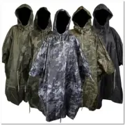 US Army Waterproof RipStop Hooded Rain Military Poncho Camping Hiking - New