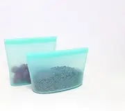 Storra - Reusable VALUE DOUBLE Pack (2) - PREMIUM PLATINUM Silicone Snack/Storage Stand up Pouches, Food Grade FDA, Eco Friendly Leakproof, Microwave/Dishwasher/Freezer Safe- 450ml+700ml, GREEN/CLEAR