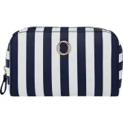 NEW OROTON Metier Stripe Beauty Case Saffiano Look Deep Blue Tags