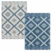 Brighton Aztec Reversible Indoor Outdoor Blue Ivory Floor Rug - 2 Sizes