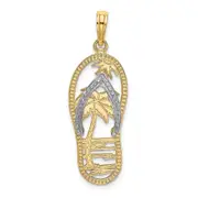 14k Yellow u0026 Rhodium Gold w/Rhodium Palm Tree Flip-Flop Charm