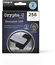 256GB Crypto-C Dual Encrypted USB Flash Memory Drive, AES-XTS 256-Bit Hardware Encrypted USB 3.2 with Secure Dual Password - Certified to FIPS 197, Compatible with Mac, MacBook, PC, Laptop