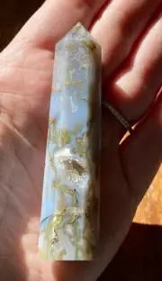 Natural Chalcedony Moss Agate Druzy Tower - Unique Crystal Point