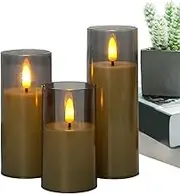 LED Candles | Flameless Pillar Tea Light | Realistic LED Candles Set of 3 for Spa Dinner Table Fireplace Altar Wedding Window Sill Bathroom Christmas Bedroom Patio