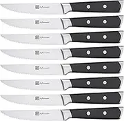Hanmaster Steak Knives Set of 8, Forged Stainless Steel 4.5 Inches Serrated Straight Edge Steak Knife Set, One Piece Design Kitchen Knives of Steak Full Tang.