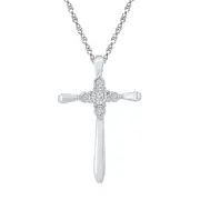 14k White Gold Round Diamond Cross Religious Pendant 1/20 Cttw