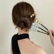 4PCS Metal U Shape Hair Forks Updo Hair Sticks for Long Hair Chopsticks Hairpins Bun Chignon Pins Pearl Hair Clips for Thin Thick Long Hair Accessories for Women