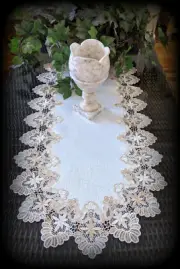 Dresser Scarf Lace Table Runner 35"x16" Doily Neutral Beige Tan Antique White