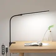 Lepro Desk Lamp with Clamp, LED Clip on Light, Dimmable Reading Light with 3 Color Modes 10 Brightness, Eye-Caring Flexible Gooseneck Table Lamp for Home Office, Black