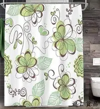 在飛比找Yahoo!奇摩拍賣優惠-現貨清新綠色花朵浴簾掛簾 綠世界防水門簾浴室浴簾浴缸拉簾裝飾