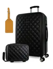 [PIERRE CARDIN] Metro Large Hard Shell with Mini Beauty Case Set + Assorted Leather Tag in Black