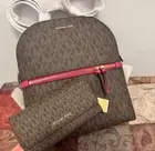MICHAEL KORS Dallas MD SLIM BACKPACK+ WALLET SET Brown & Fushcia NWT