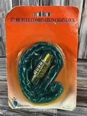 Vintage 80s Bicycle Chain w/ Combination Lock - Blue Vinyl Cover 27” New!
