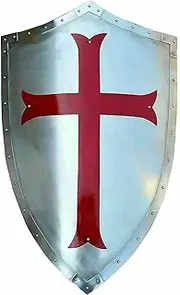 VETERIS Real Medieval shield Fully Functional Red Cross Warrior Templar Shield Best Replica Product, Silver, Silver
