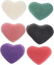 CTIRCHIU 6Pcs Heart Shape Exfoliating Facial Cleaning Sponges Durable Face Wash Puff for Gentle Cleansing Multi Color Design for for All Skin